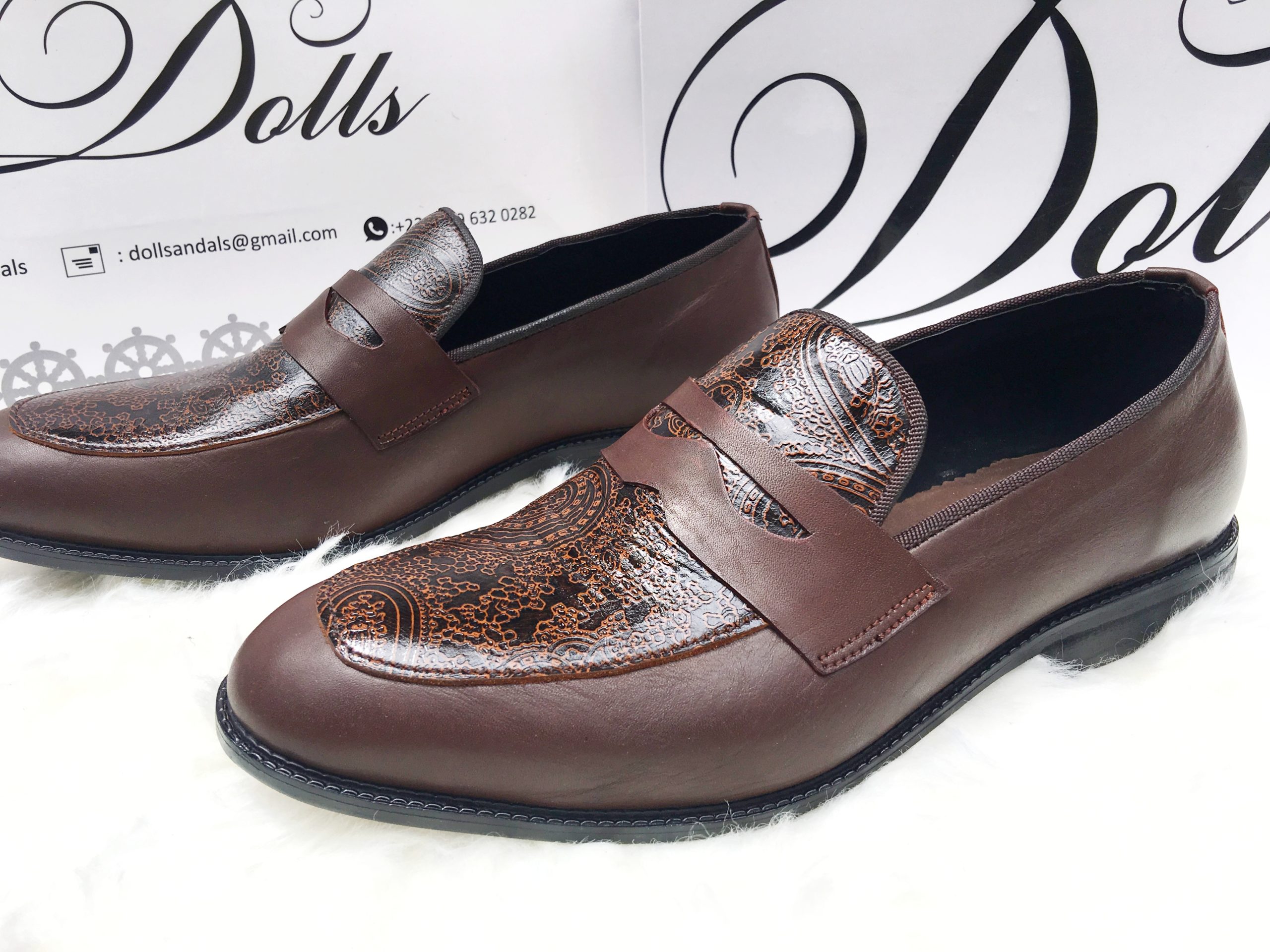 picture of an embossed loafers for men by Dolls leather products