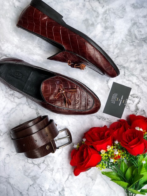 picture of brown croc leather loafers by Dolls leather products