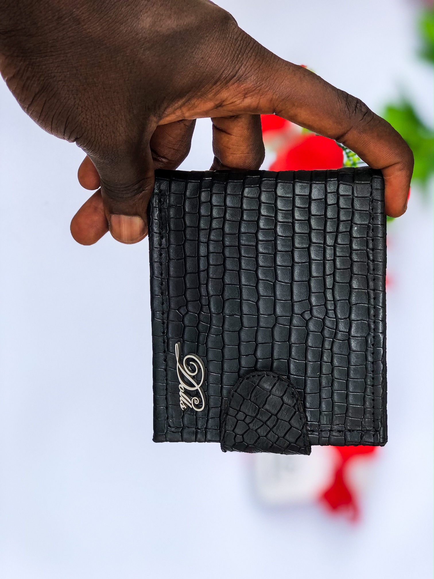 Croc embossed wallet with button